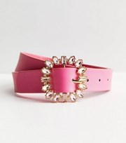 New Look Bright Pink Leather-Look Diamante Buckle Belt